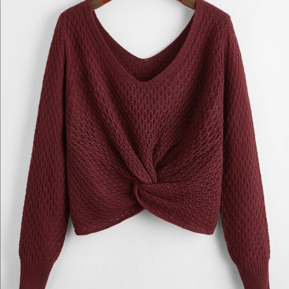 Wine Twisted Front Fall Sweater